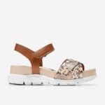 Couro Mel com estampa de cobra calçados 8Z8F83 mulheres Cole Haan sandália cruzada zerogrand