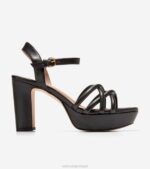 couro preto calçados 8Z8F160 mulheres Cole Haan sandália plataforma grove